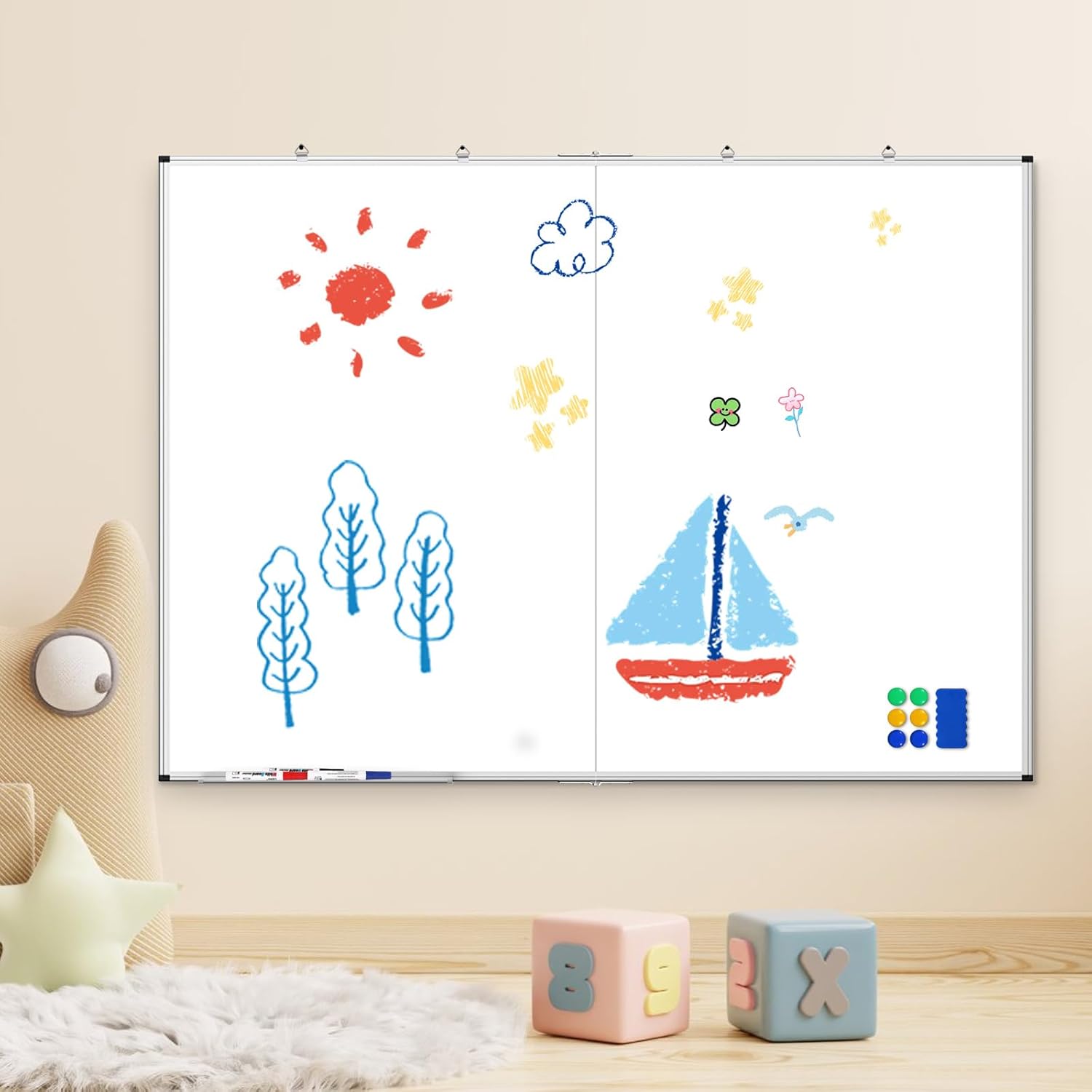 Large Whiteboard, Double Magnetic White Board for Wall, Dry Erase Whiteboard for Office Home & School (Silver, 60x48 inch)