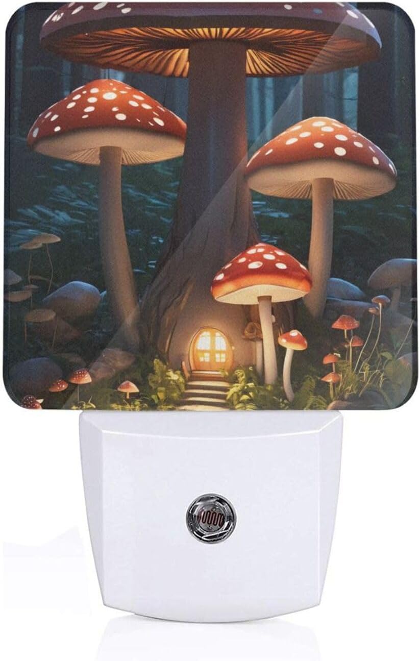 Floor Landscape Mushroom Lantern Print Plug-in LED Night Light, Night Lights with Auto Auto Dusk to Dawn Sensor for Hallway, Bedroom