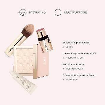 Jouer Les Must-Haves Starter Set | Translucent Setting Powder, Makeup Brush, Cream Blush & Lipstick Stick, and Lip Plumper Makeup Set | $115 Value