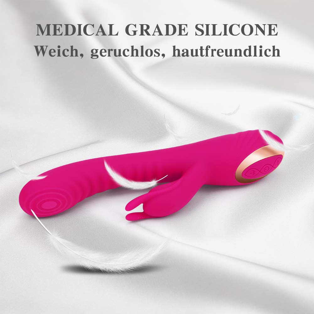G-punkt Klitoris vibratoren mit Einzigartiges flatternden und vibrierenden 2 in 1 Design, Adorime Dreimotoren Dildovibrator Massagegerät für Klitoris Vagina Stimulation, Sexspielzeug für Frauen Rosa