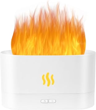 Flame Diffuser Humidifier-Auto Off 180ml Essential Oil Diffuser-2 Modes Brightness Aroma Humidifier with Fire Flame Effect for Home,Office,Spa,Gym White