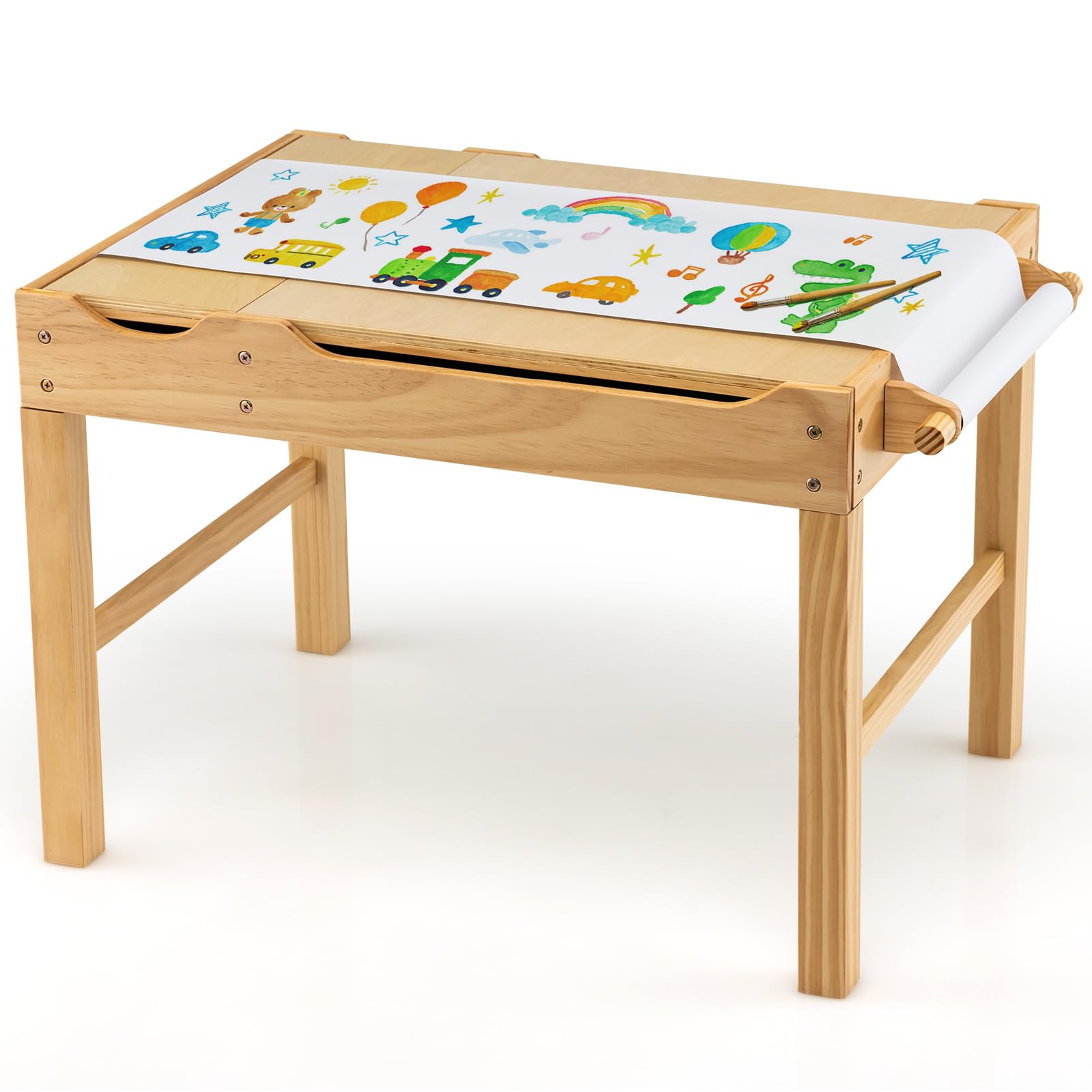 GOPLUS Table d'activités 2 en 1 avec plateau réversible, table de construction pour enfants de 3 ans et plus avec espace de rangement classé, table de jeu en bois avec barre latérale, 86,5 x 60 x 57