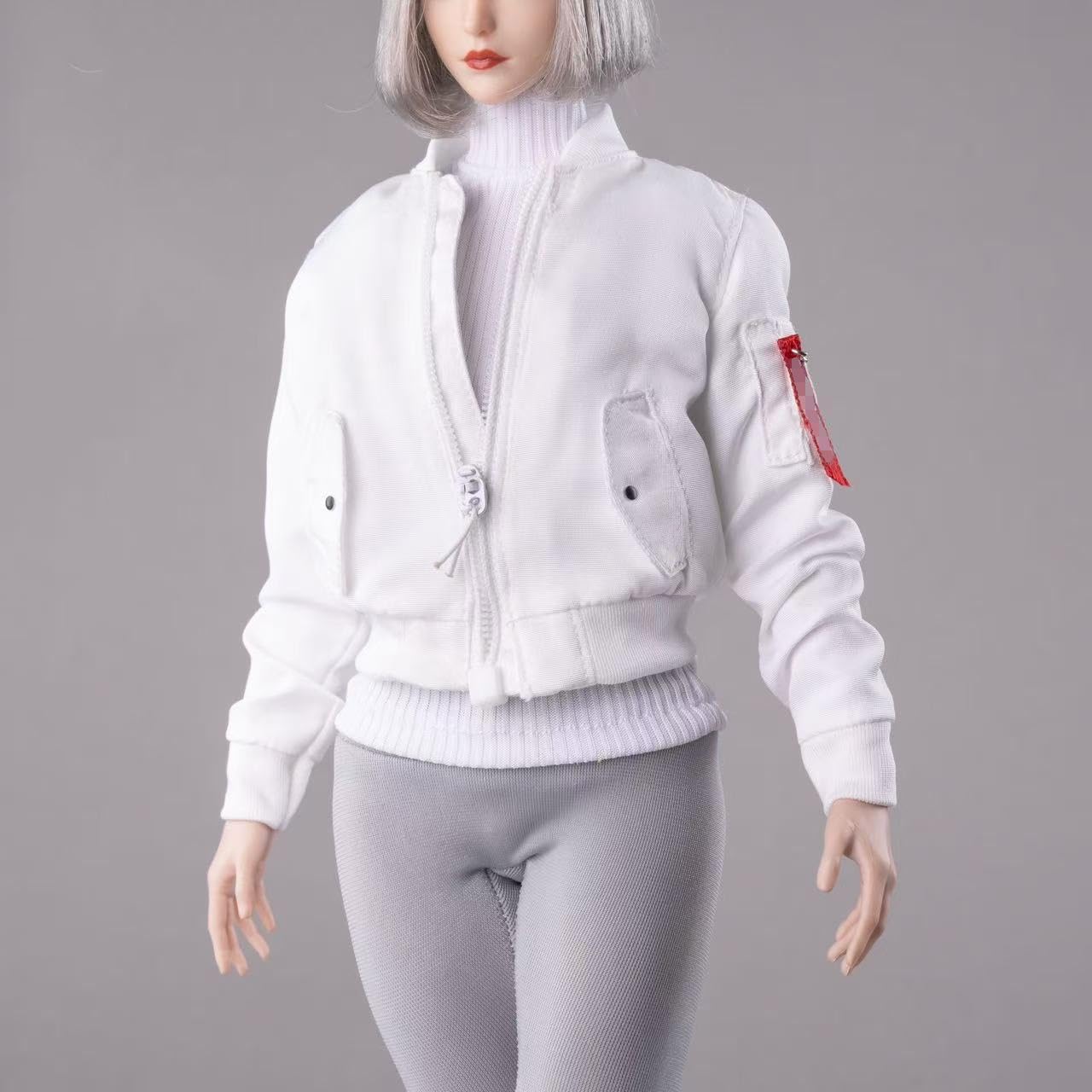 Fremego 1/6 Scale Female Clothes,Female Zipper Coat Pilot Jacket Tops Clothes for 12inch PH TBL JO Worldbox Action Figure (Green)