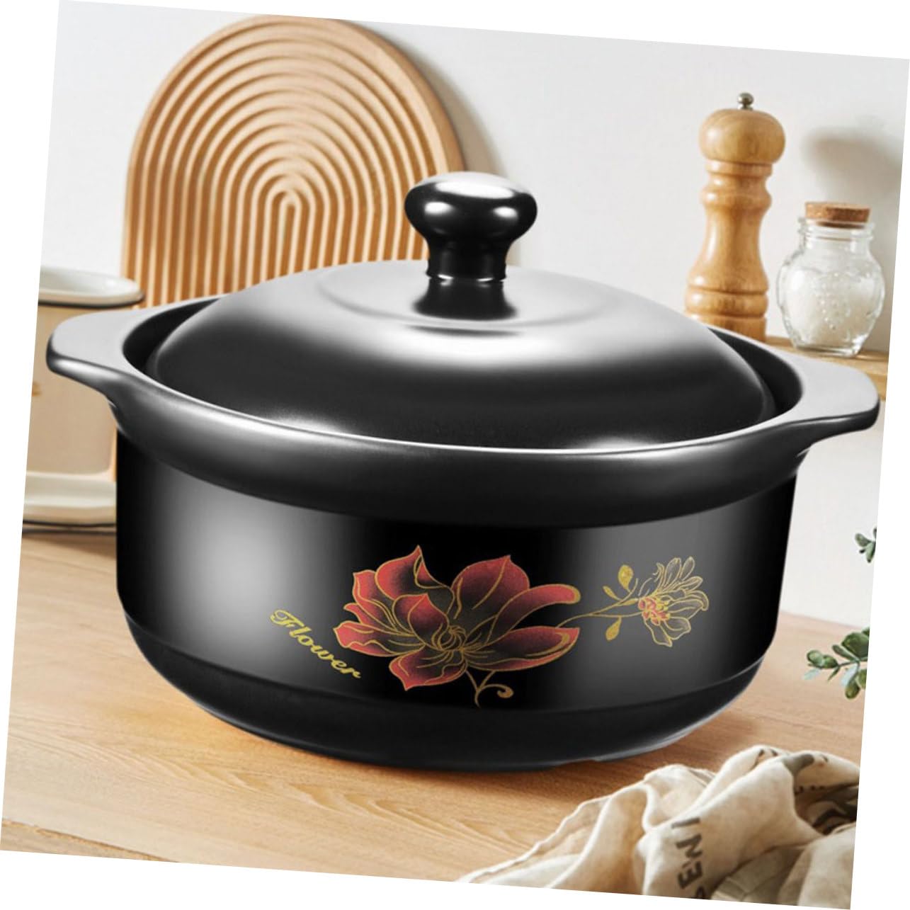Casseruola in Ceramica da 1600ml Nera Coperchio per Cucina