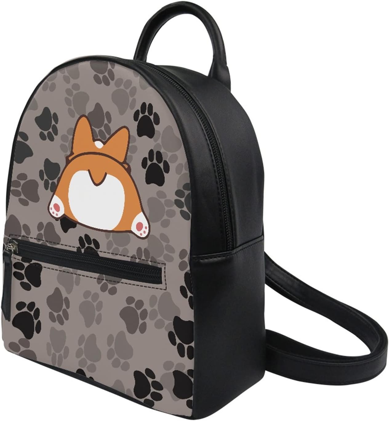 Showudesigns Corgi Backpack Purse Small Schoolbag for Teen Girls Casual Rucksack with Zipper Travel Daypacks Mini Shoulder Bag Cute Dog Paw Print Gifts
