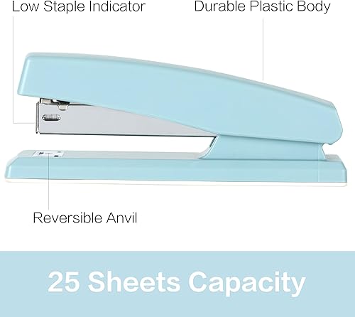 Vista 51 de Deli Engrapadora, engrapadora de escritorio, grapadora de oficina, capacidad para 25 hojas, incluye 1000 grapas y removedor de grapas, rosa Rosado