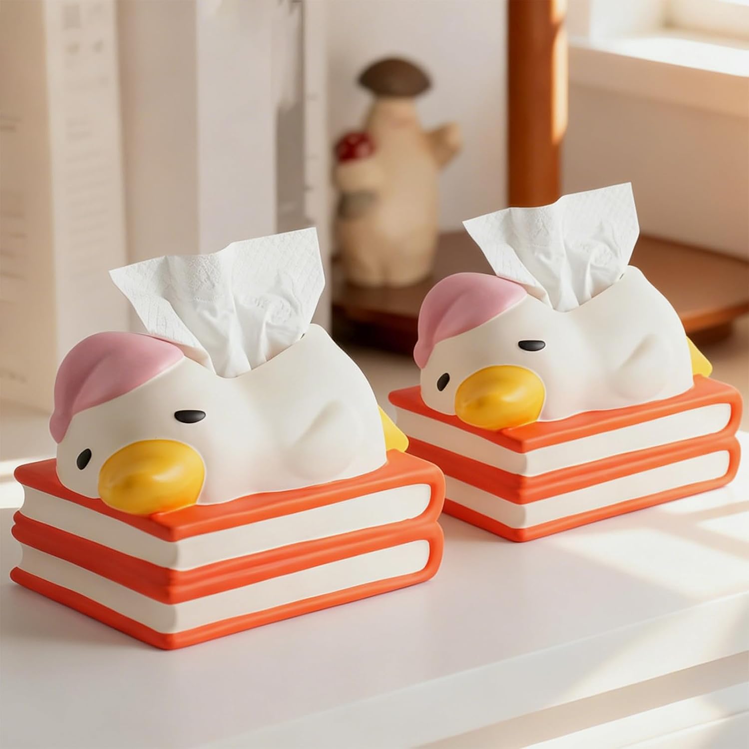 Table Tissue Box Holder with Playful Bird Figure, Decorative Tabletop Tissue Dispenser for Desktop and Living Room Display Decor Bird Figure Box Holder Decorative Desktop Coffee Table Tabletop