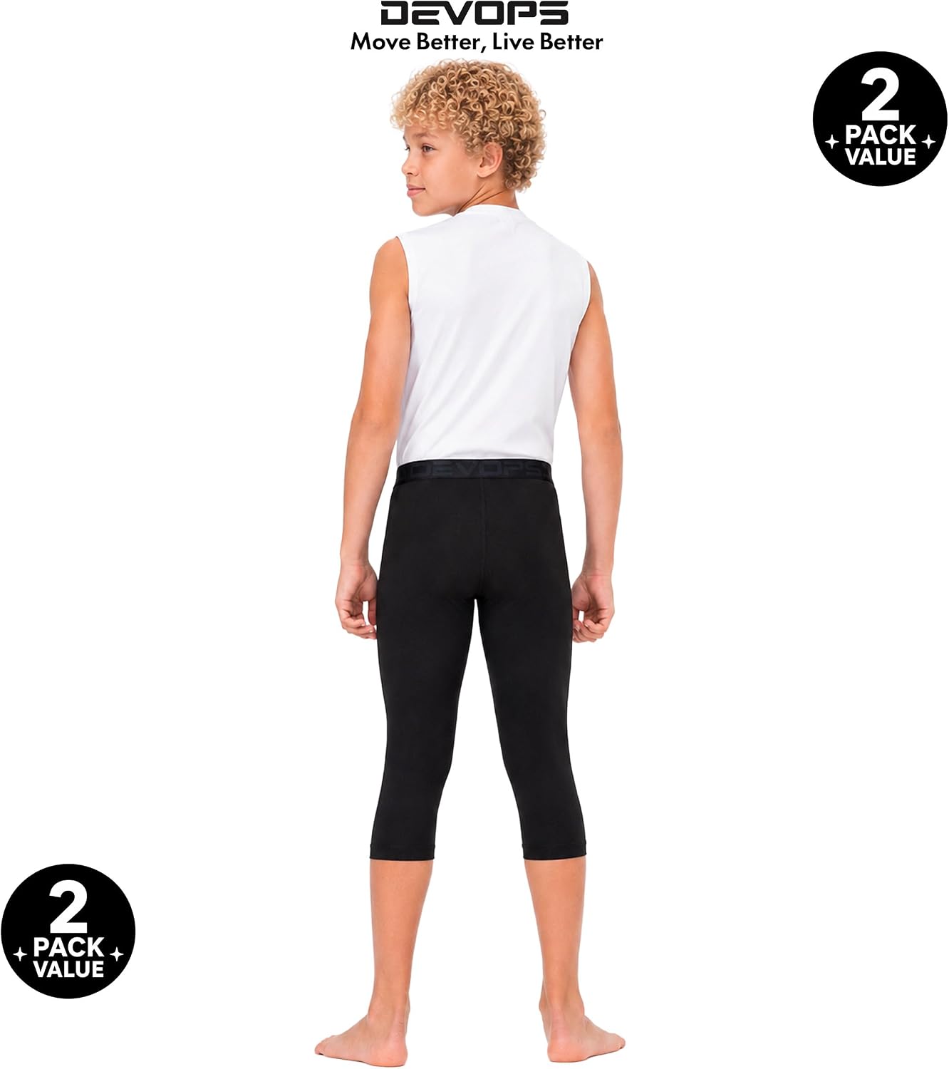 DEVOPS 2 Pack Boys Athletic Compression 3/4 Leggings Pants Base Layer image 4