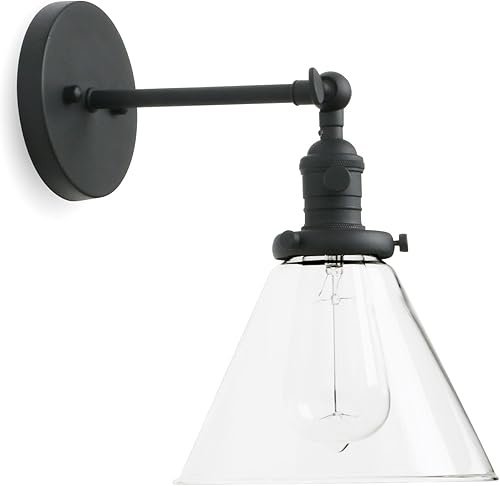 Permo Aplique individual con embudo, pantalla de cristal transparente, 1 lámpara de pared (negro mate)