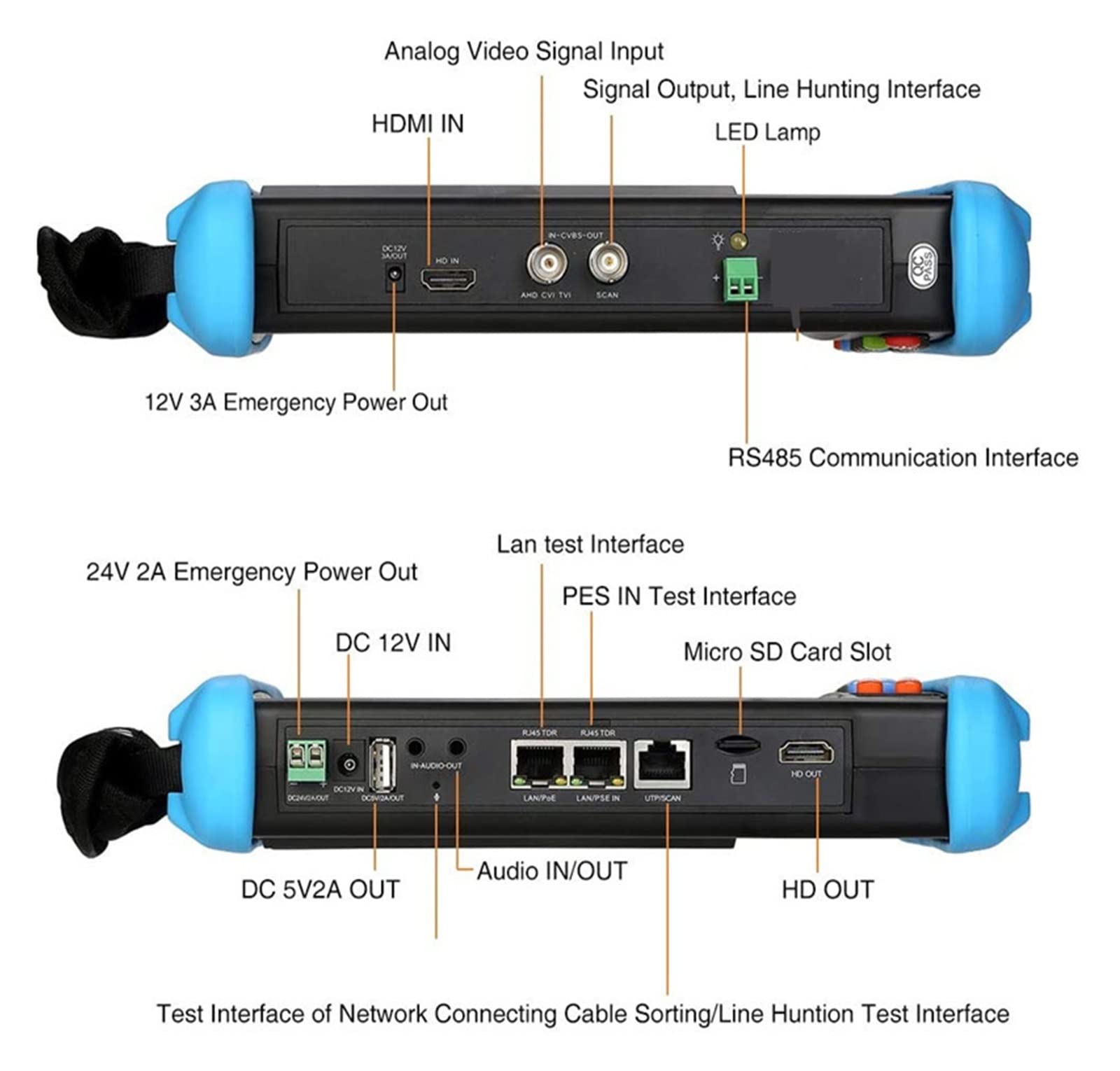 Tester CCTV da 7 pollici, tester di videosorveglianza 4K, uscita POE, test WiFi/uscita DC12V Tester CCTV portatile