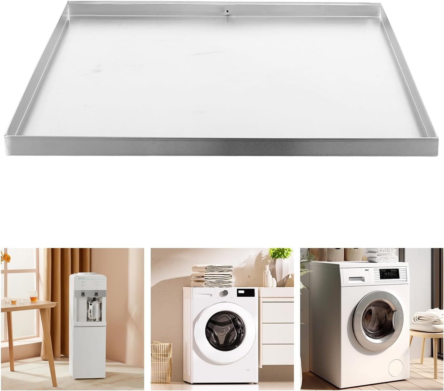 Heavy Duty Washer Machine Drain Pan, 304 Thick Stainless Steel Drip Tray Catch, Compact Washer Drip Tray with Drain Hole for Floor Protection (30x30x1.5in)