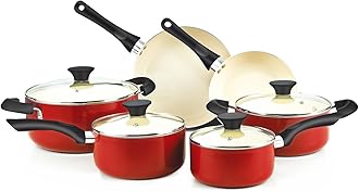 【平行輸入品】Cook N Home 10ピース調理器具セット＜レッド＞　テフロン加工セラミックコーティング〜PTFE,PFOA,カドミウムフリー〜