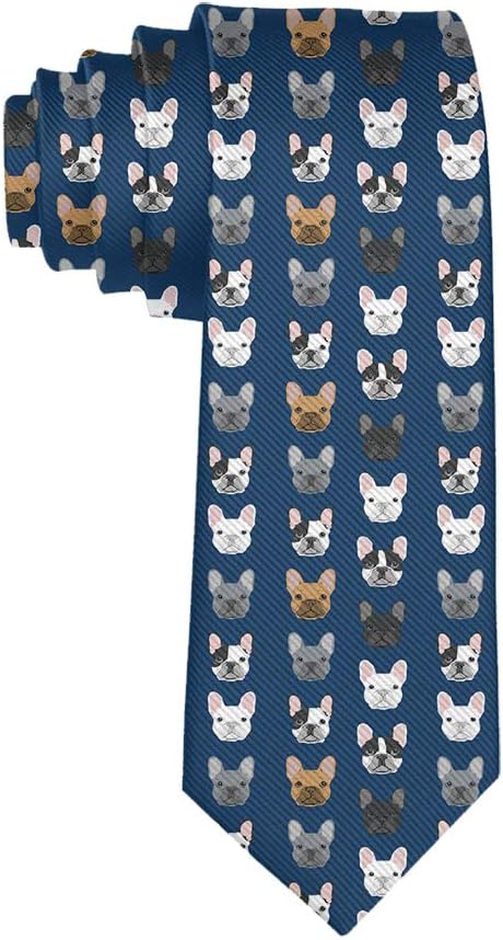 Men's Gift Printed Tie, French Bulldog Navy Blue Skinny Necktie Tie, Graduation Party Dress Tie