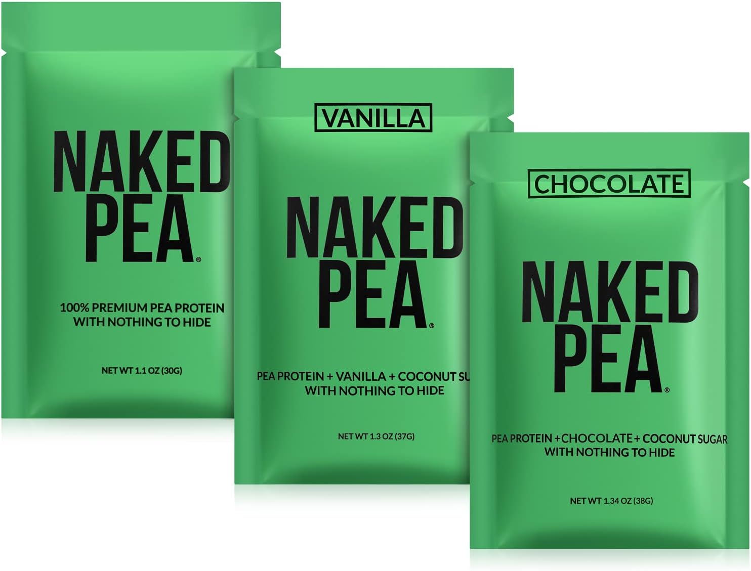 NAKED nutrition Vegan Sample Pack Pea, Chocolate Pea, and Vanilla Pea