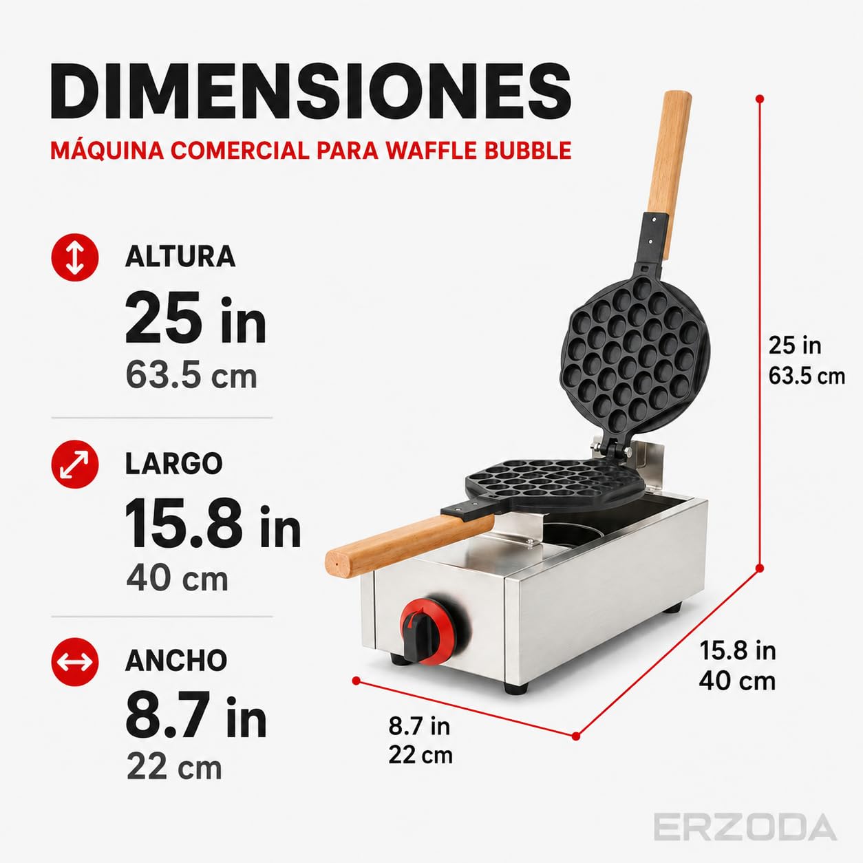 ERZODA Gofrera Bubble Waffle a Gas, Máquina Profesional de Gofres de Hong Kong con Molde Antiadherente para Cafeterías y Food Trucks