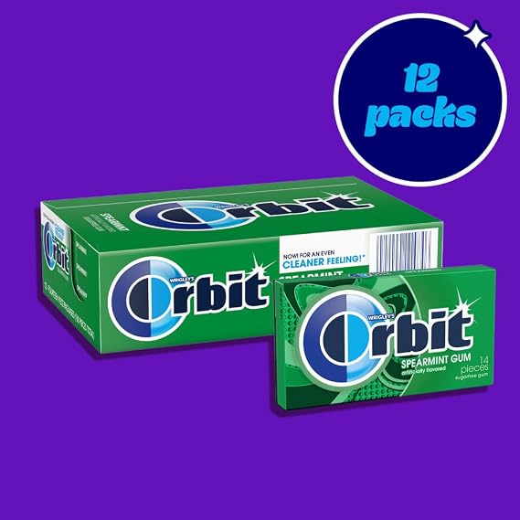 Wrigleys Orbit Spearmint Sugarfree Chewing Gum 14 Piece Pack Box Of 12 Packs