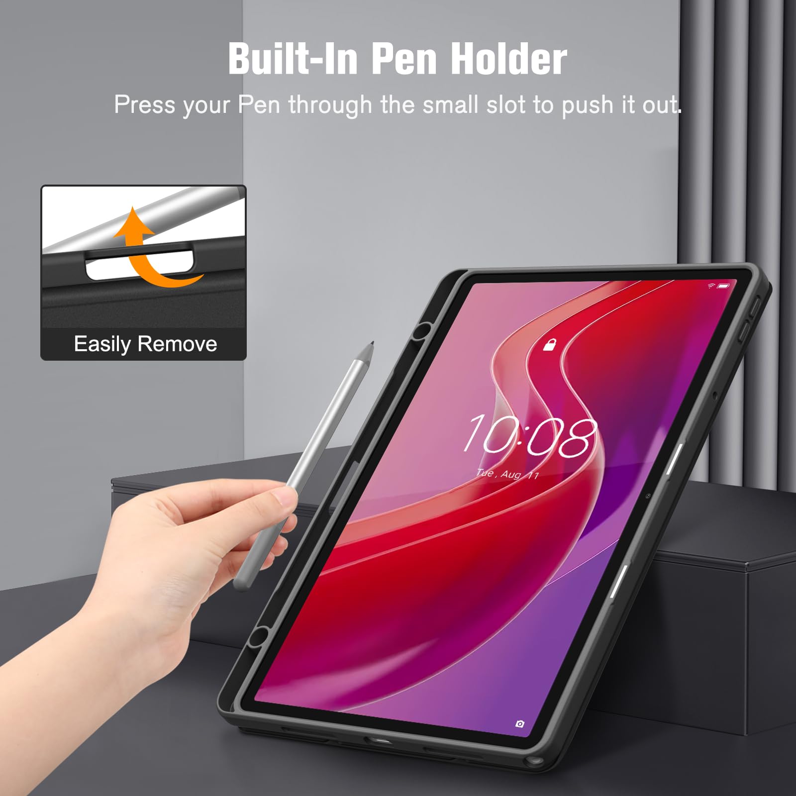 FINTIE Etui kompatybilne z Lenovo Tab M11 (TB330) 11-calowy tablet 2024 - [z uchwytem na długopisy] cienka, lekka, przezroczysta tylna obudowa z miękkiego TPU, czarne