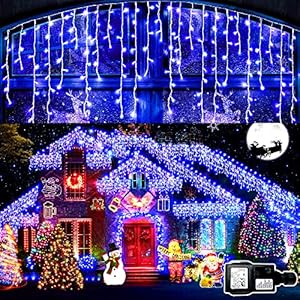KNONEW Christmas Icicle Lights Outdoor, 400 LED 10m/32ft 8 Modes, Icicle Fairy Lights Plug in with 75 Drops, Waterproof…