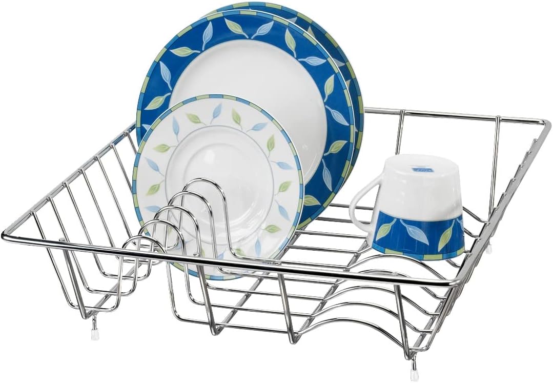 Wenko 2321100 Dish Dryer Basket Plate and Cup Rack, Metal Metal Chrome Plated, 35 x 35 x 9 cm, Chrome