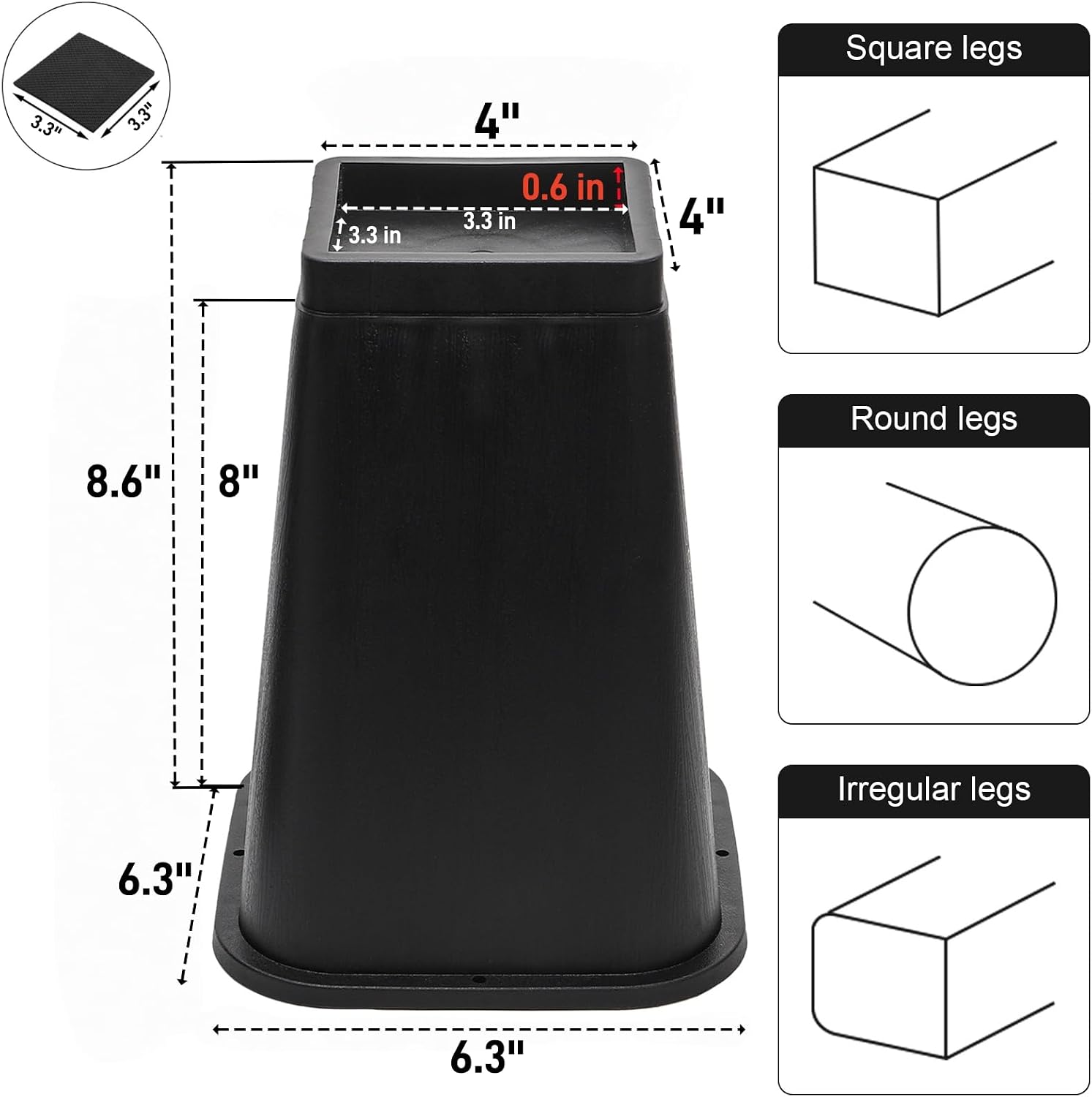 4 Pack Bed Riser, 8 Inch Furniture Risers, Heavy Duty Stackable Bed Frame Lifter, Non-Slip Lift Supports for Under Couch Storage, Table, Sofa, Chair, Desk Leg, Dorm, Up to 4000 Lbs