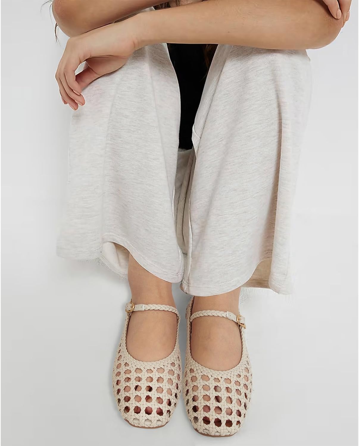 MICIFA Woven Mesh Ballet Flats for Women Round Toe Mary Jane Flats Buckle Strap Ballerina Flats Comfortable Dress Casual Flat Shoes - Image 2