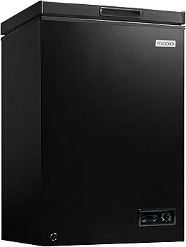 Igloo 3.5 Cu Ft. Upright Deep Freezer Chest- Deep Freezer with Quick Freezing System & Adjustable Thermostat- Low Noise Freezer with Removable Basket & LED Lights for Homes, Garages & Basements- Black