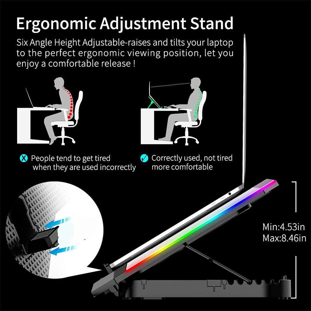 Laptop Cooler for 12-18 Inch Six Fans LCD Screen Cooling Pad Adjustable Notebook Stand Two Port(D)