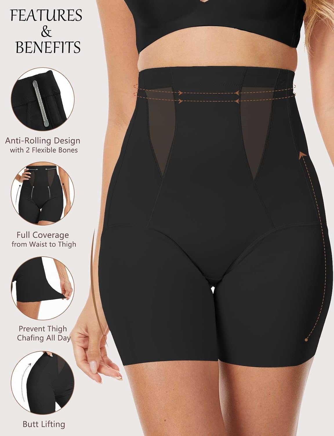 CheChury Culotte Gainante Ventre Plat Shorty Anti Frottement Cuisse Taille Haute Gainante Minceur Ventre Plat Dentelle S — vue 4