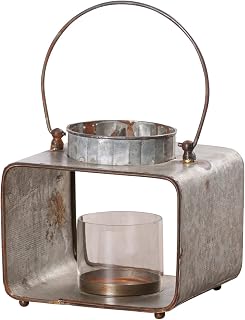 Irvin's Tinware, G20-27, Rustic Square Lantern with Glass, Vintage Candle Holder