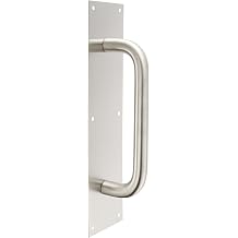 Rockwood 111 X 70C.32D Stainless Steel Pull Plate, 16" Height x 4" Width x 0.050" Thick, 10" Center-to-Center Handle Length, 1" Pull Diameter, Satin Finish