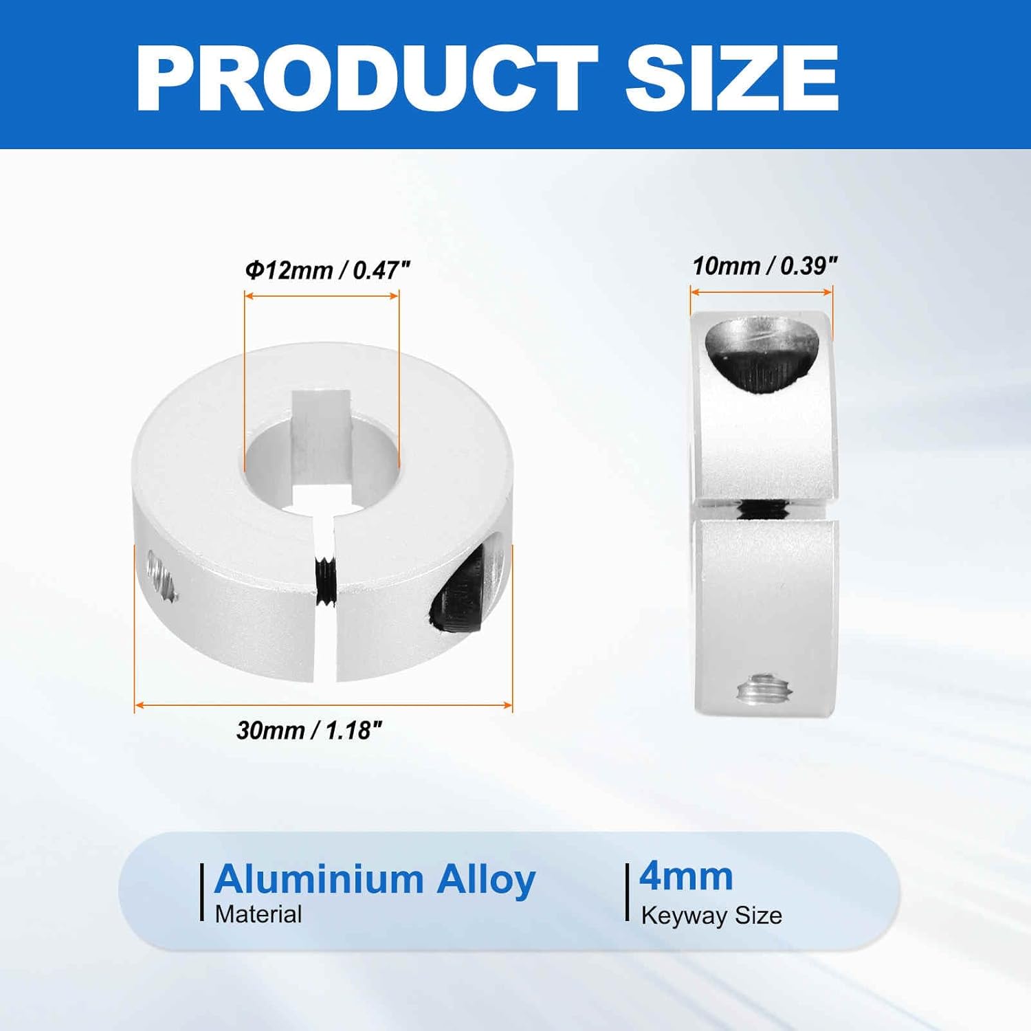 MECCANIXITY 2 Pack Shaft Collar, 1/2" Bore One Piece Shaft Collar Clamp Style, 1-3/16" OD, 3/8" Thick Aluminum Clamping Style Locking Collars for CNC Machine Tools, Industry Use