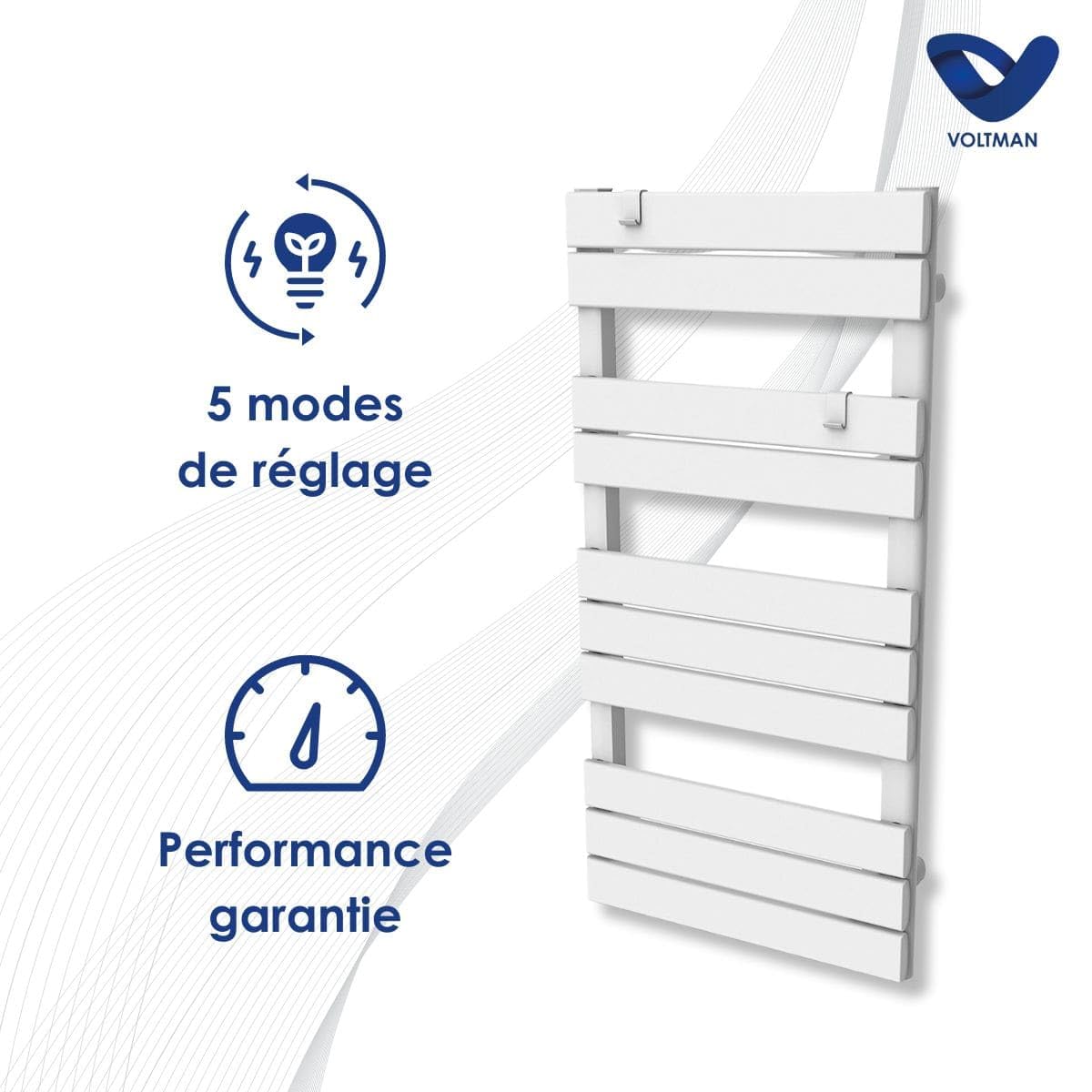 VOLTMAN VOM540024 - Sèche serviettes Sec - Barres Plates - 500 Watts - Programmable - Ecran LCD rétro éclairé