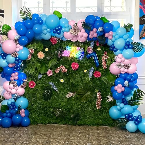 Image of HILAVO Pink and Blue Balloons 12 Inch Pastel Metallic Blue Baby Light Pink Chrome Latex Balloon Confetti Balloon for Kids Girls Hawaiian Summer Gender Reveal Wedding Birthday Baby Shower Party Decor