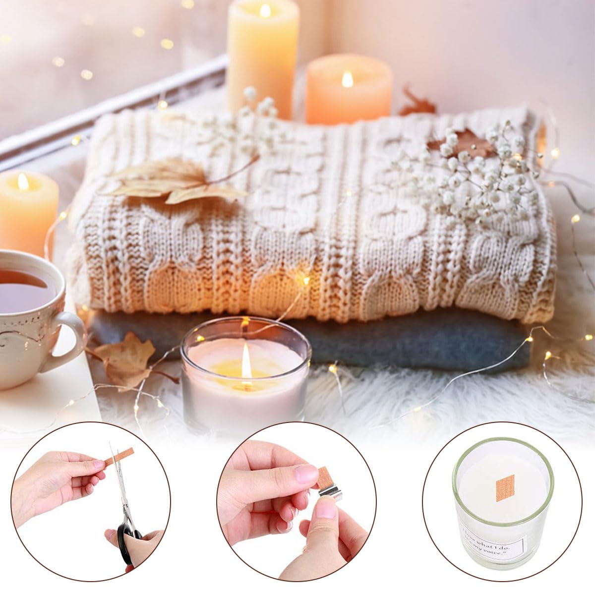 Stoppini In Legno Per Candele Fai Da Te - Con Base Metallica, 20 Pezzi, Ideali Per Candele Decorative