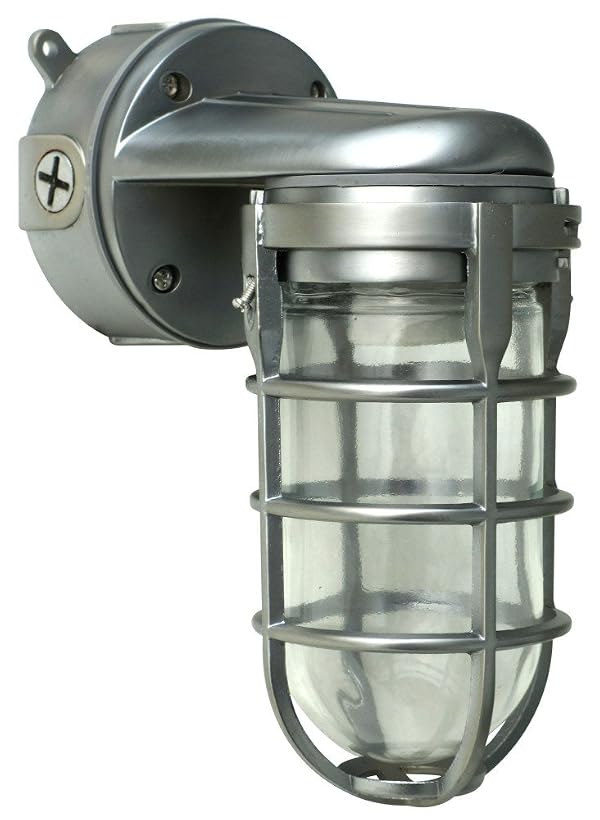Woods L1707SVBS Traditional 150W Incandescent Weather Industrial Light; Wall Mount; Brushed Steel by Woods - Used condition - US$28.49