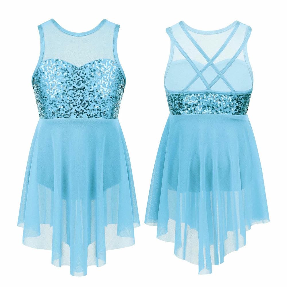 QXDZSW - Vestido de ballet con lentejuelas para niñas y niñas, sin mangas, malla de tul, estilo contemporáneo, leotardo