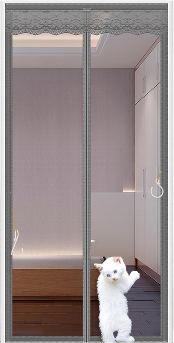 Anti-Mosquito Door Curtain Household Self-Adhesive Non-Perforated Magnetic Screen Door Encrypted Gate Anti-Mosquito and Fly Partition Curtain Child and Pet Friendly,35.4X86.6in,Grizzly