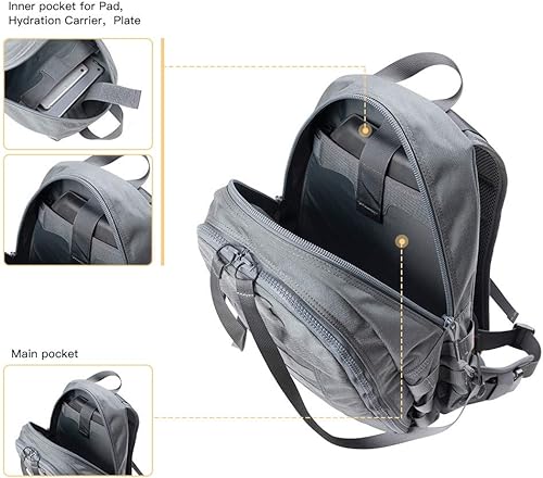 Miniatura 4 de EXCELLENT ELITE SPANKER Mochila táctica desmontable que se convierte rápidamente en chaleco para exteriores, Gris, Computadora portátil