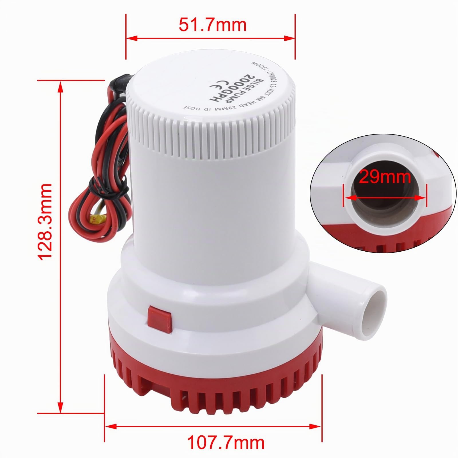 KAOLALI Bomba de Achique 12V 2000GPH, Bomba de Cuña Eléctrica de Barcos, 29 mm(1-1/8") Bomba de Agua Sumergible para para Barcos Estanques Piscinas