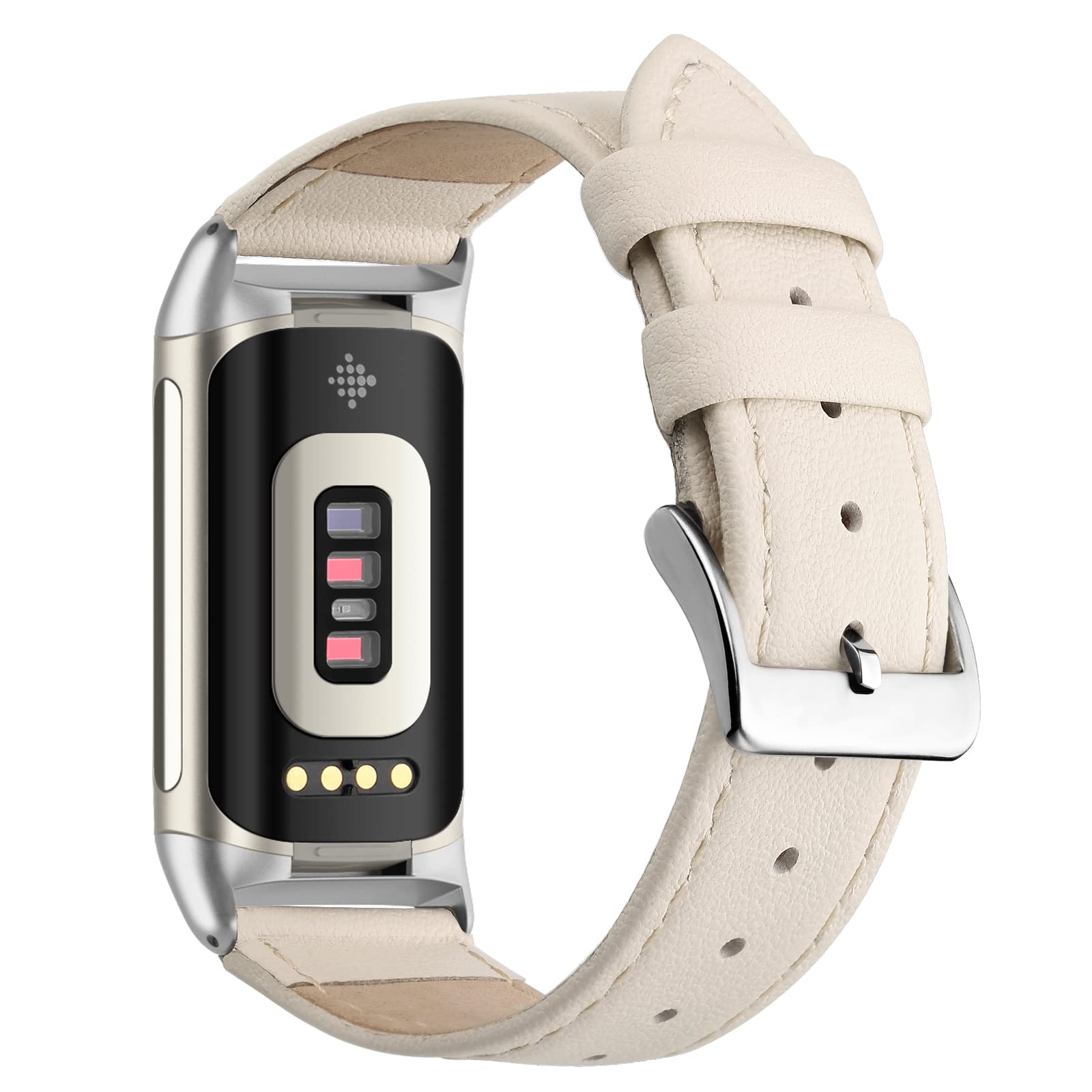 Tuocal Genuine Leather Strap Compatible with Fitbit Charge 6 & 5, Soft Breathable Leather Replacement Strap for Women & Men - Image 2