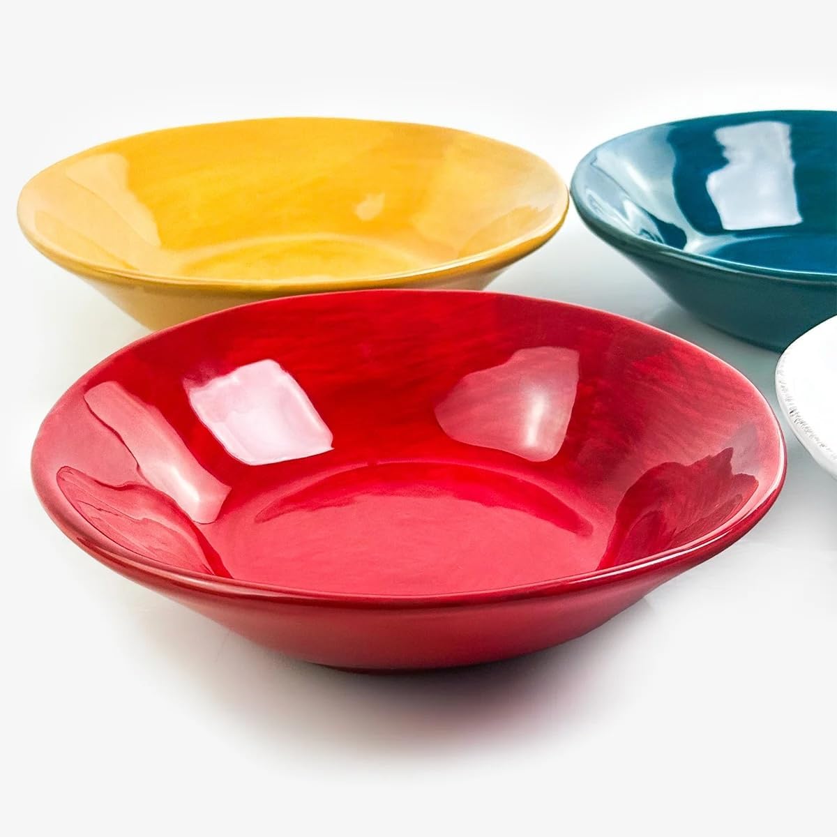 MY ITALIAN DÉCOR Tuscan Ceramic Pasta Bowls, Red, Set of 2, 8.5 Inch
