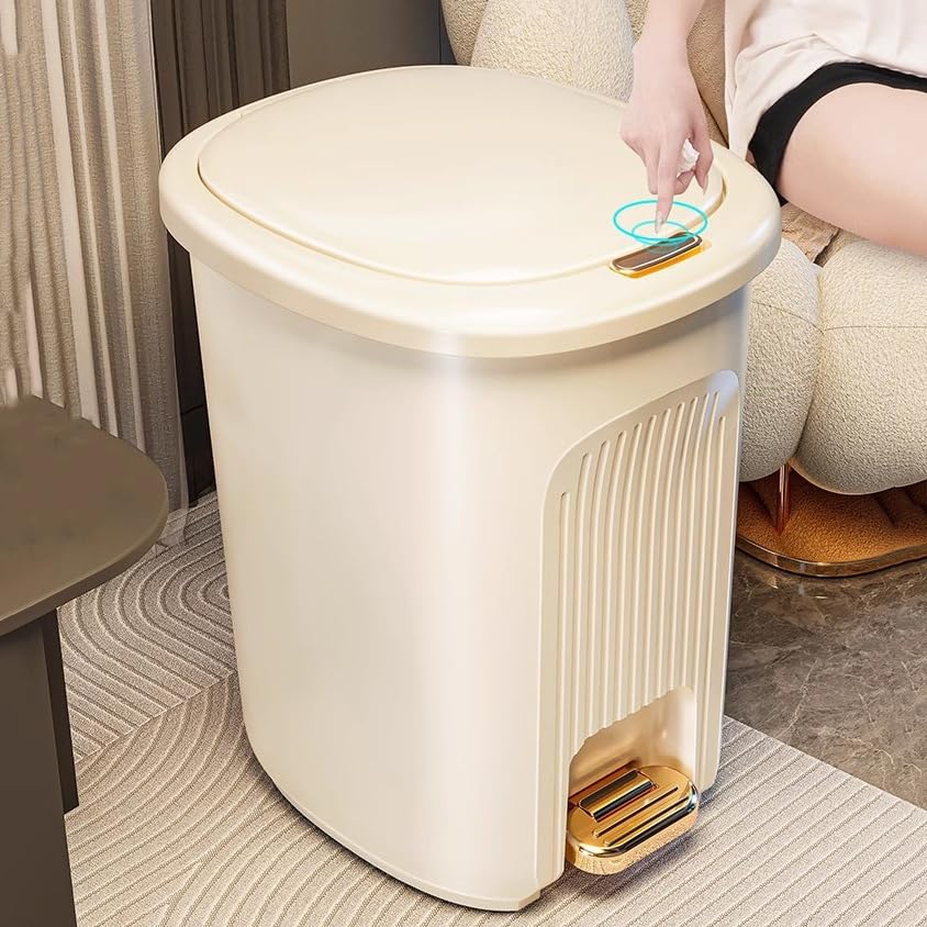 Caneca de basura con tapa y pedal, 15L, marrón miniatura 4