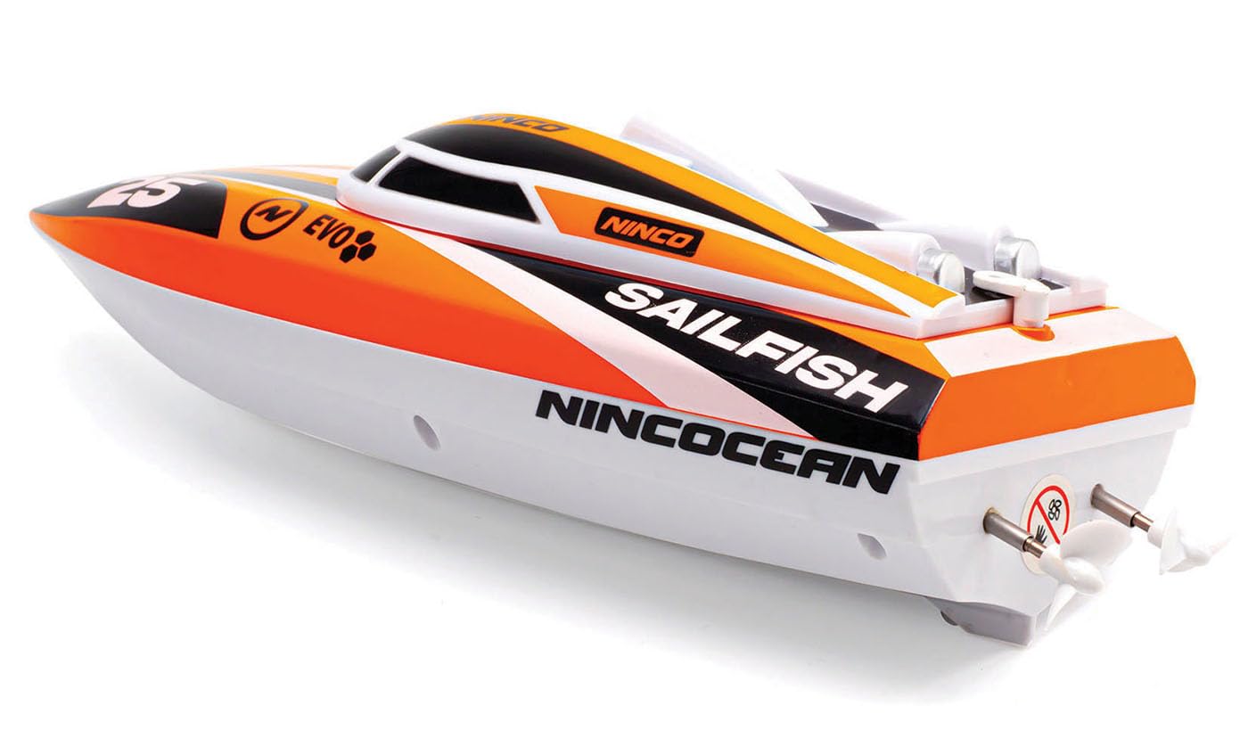NincOcean - Sailfish | Barco Teledirigido con Gran ángulo de Giro y 2 Motores | Emisora 2,4 GHz | Medidas: 24x9x8 cm | Surca Las Aguas con esta Bestia acuática | A Partir de 6 años (NH99036)
