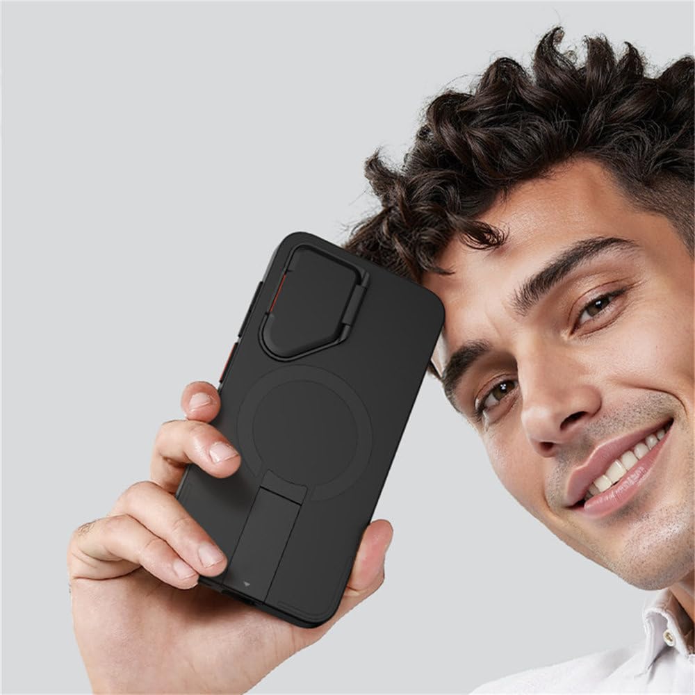 Osłona kamery z regulowaną metalową podstawką i magnetycznym zabezpieczeniem do Samsunga Galaxy S25, S24 Ultra, S25 Plus, ładowanie bezprzewodowe, wstrząsoodporne, czarna, do Samsunga Galaxy S25 P