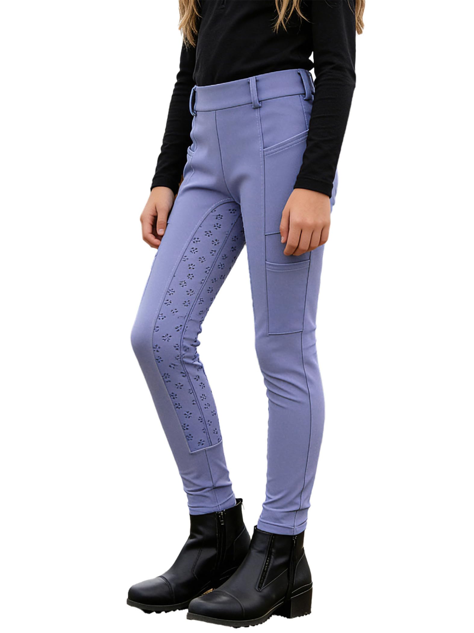 Kinder Reithose Mädchen Jungen Reitleggings Hoch Taille Reithosen Sport Hose Leggings mit Seitentaschen Reitkunst Trainingshose Sweatpants