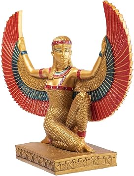 lachineuse - Winged Isis Statuette 21 cm - Red & Golden Goddess Isis Statue - Interior Decoration Ancient Egypt - Egyptian Decorative Object - Original Gift Idea, Gold