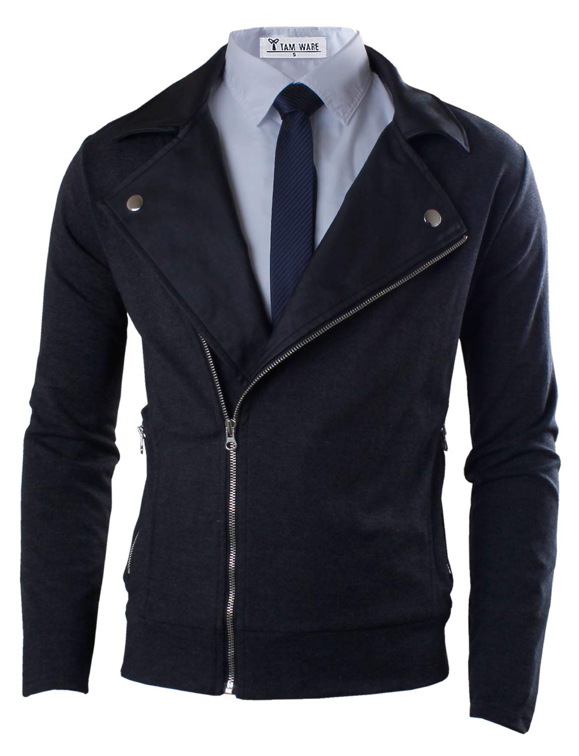 Men's Fashion Asymmetrical Zip Up Jacket TWSS312H-J317-CHARCOAL-US S