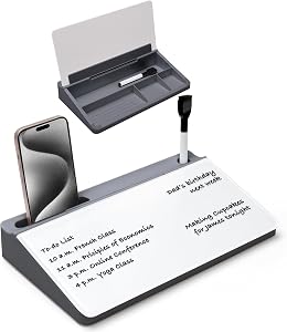 Varhomax Small Glass Desk Whiteboard, Dry Erase Desktop White Board with Storage Caddy to-do List Desk Buddy Memo Notepad for Office, School and Home Office Accessories Supplies (Gray & White)