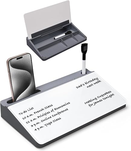 Miniatura 10 de Varhomax Pizarra blanca de cristal con almacenamiento, pequeña pizarra blanca de borrado en seco, lista de tareas, bloc de notas para oficina, Negro