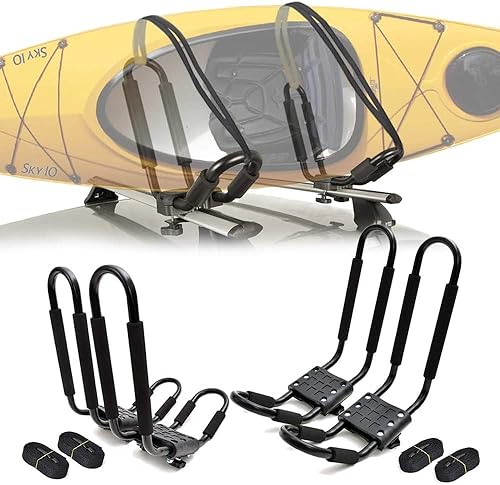 FDB Soporte universal para 2 pares de portaequipajes para kayak, barra transversal en J para canoa, SUV, automóvil, camión, soporte de montaje